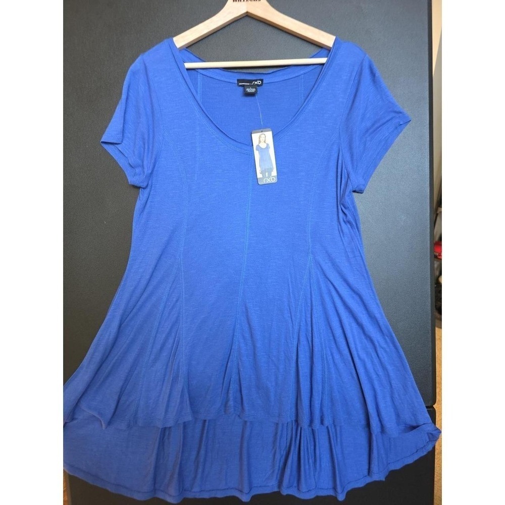 RXB Blue Pullover top Size L Asymmetric Short sleeves